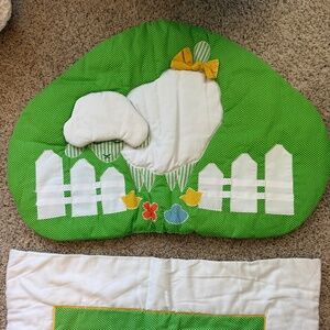 vintage patchwork baby blanket and quilted crib bedding with green polka dot